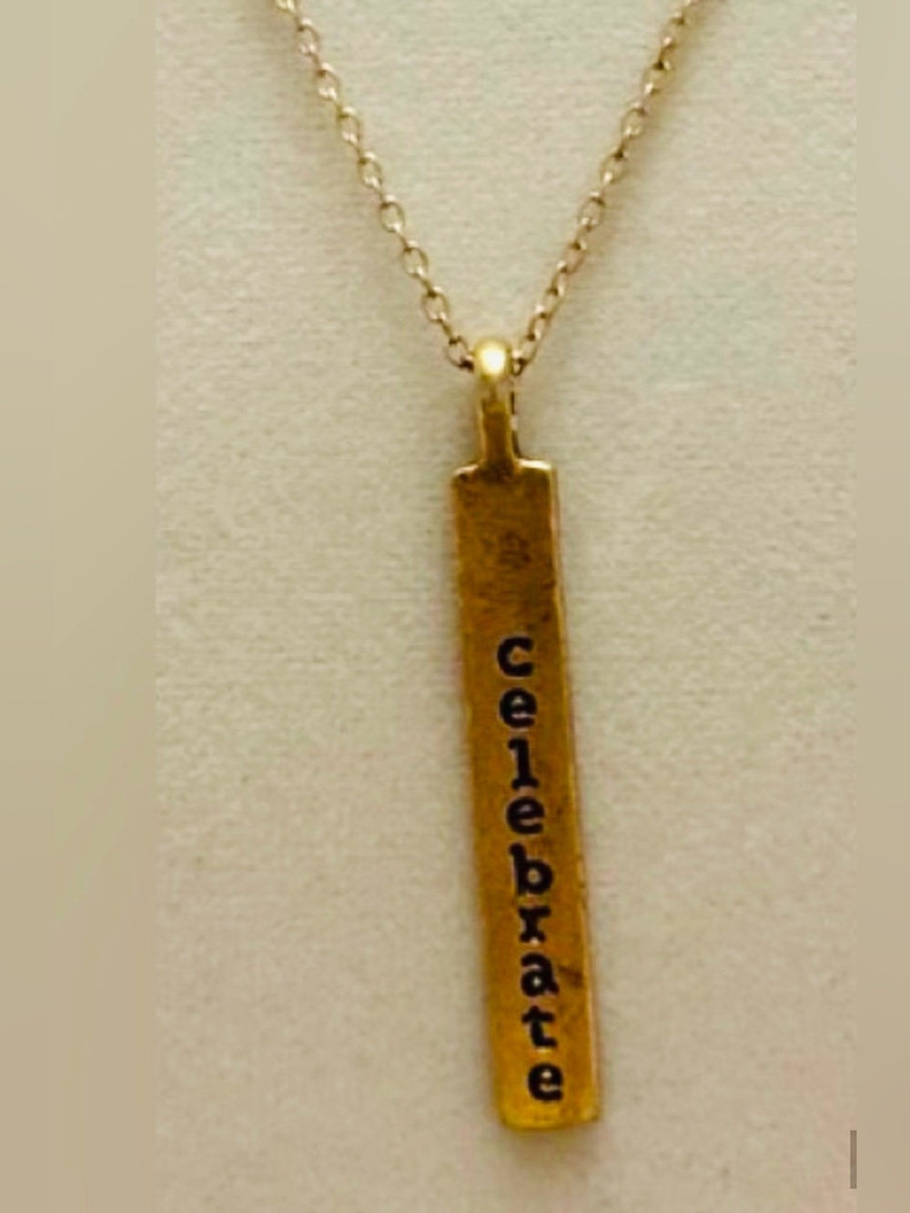 Gold 'Celebrate' Vertical Bar Pendant Necklace - Adjustable